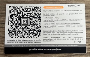 Verso ticket rechargeable